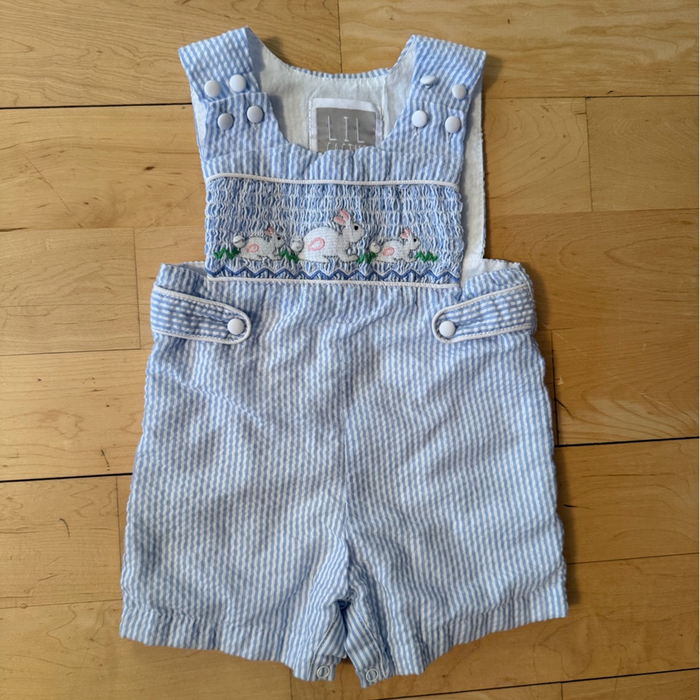 Lil Cactus Blue and White Striped Boys Romper